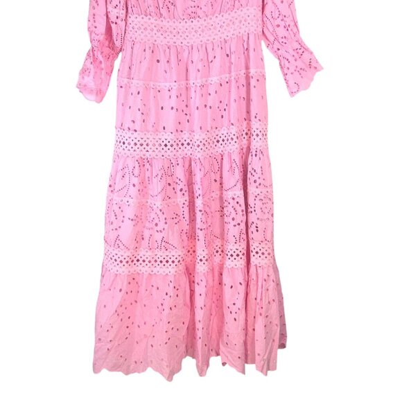 JJ's Fairyland Pink Eyelet Broderie Anglaise Ruffle Off Shoulder Dress Large NWT - Picture 4 of 7
